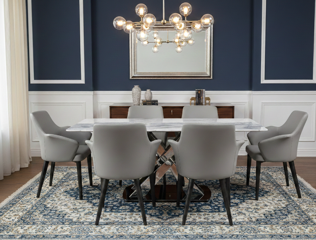 ASTERIA MARBLE TOP 6 STR DINNING TABLE