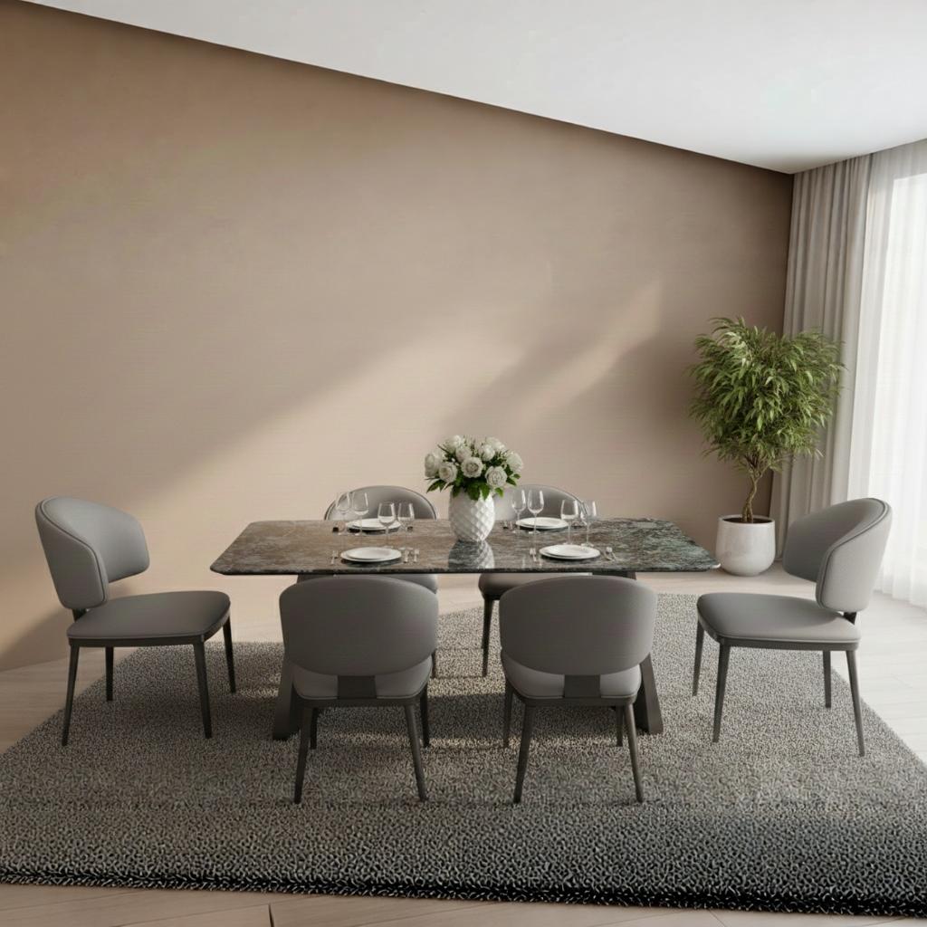 GLAMORA MARBLE TOP 6 STR DINNING TABLE