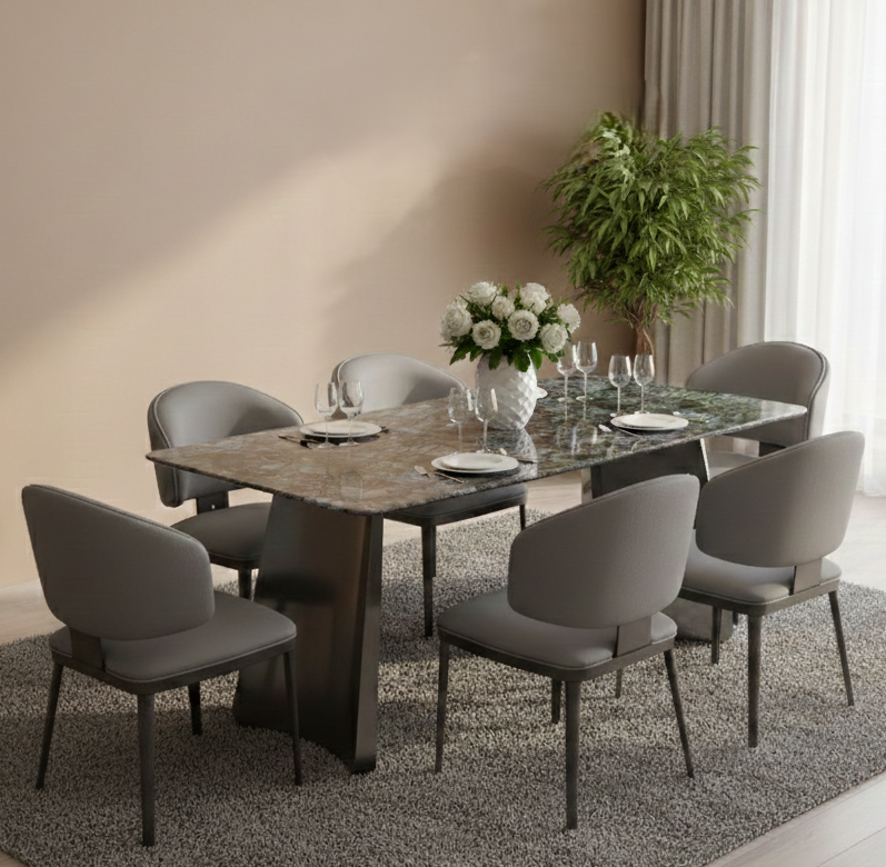 GLAMORA MARBLE TOP 6 STR DINNING TABLE