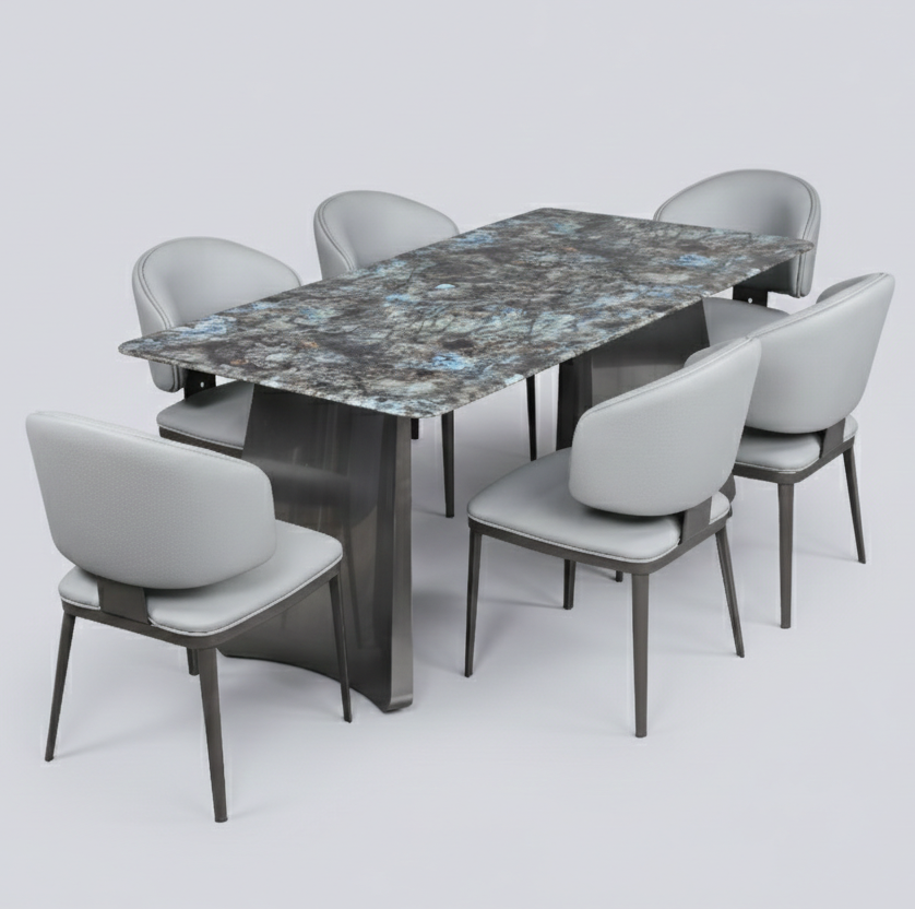 GLAMORA MARBLE TOP 6 STR DINNING TABLE