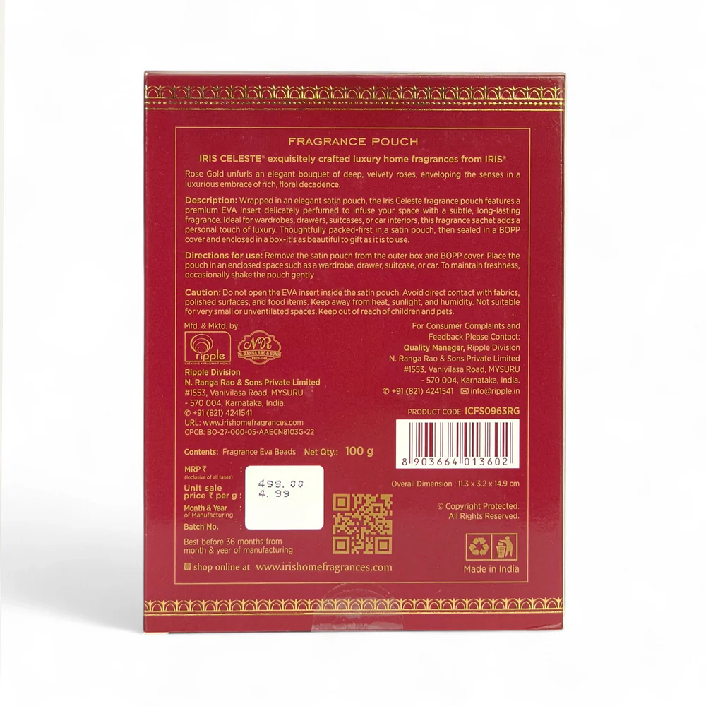 Iris Celeste Fragrance Pouch in Rose Gold Colour - Home Fragrance Sachet