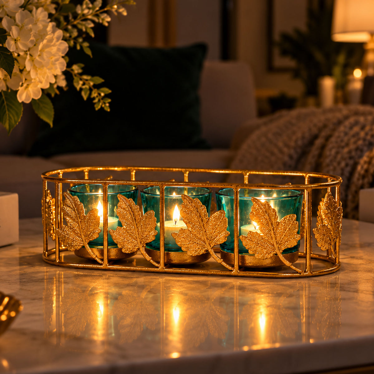 CGI Luxe Utsav Jali Tray Votive Gold Finish | 24.5X9X7.5 cm