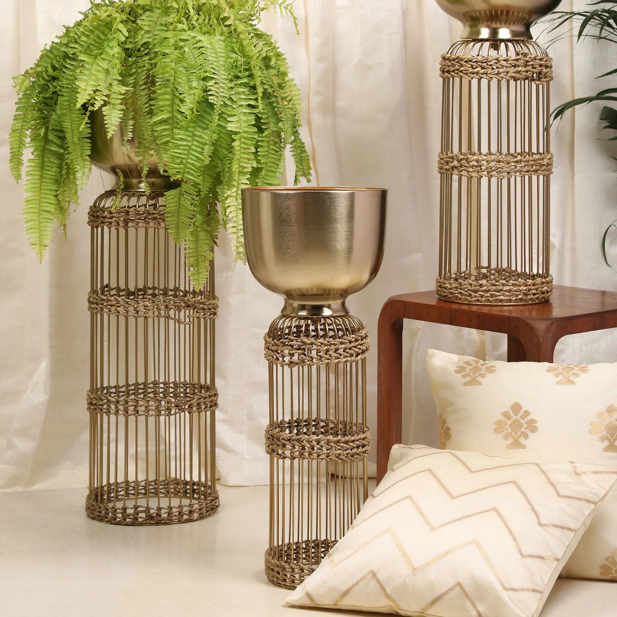 Cosmos Metal Planter 82 cm in Gold Colour - HomeTown