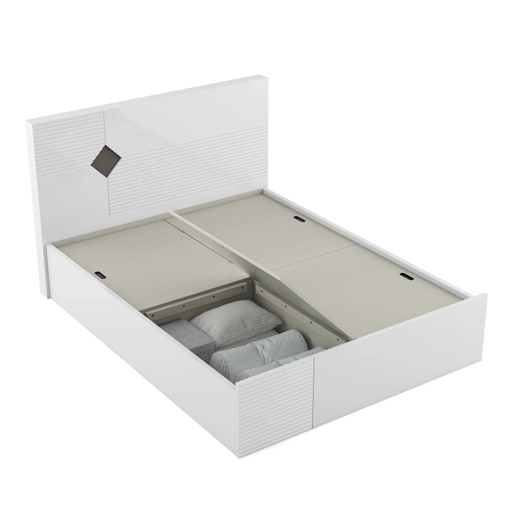 Gwen Queen Bed With Box Storage in White & Denim Colour - HomeTown