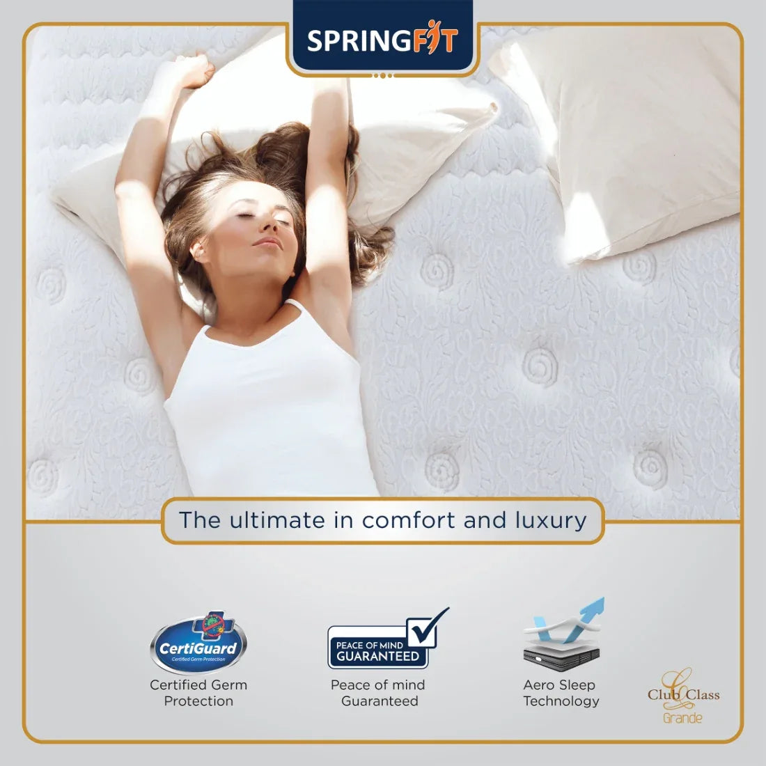 Club Class Grande Pocket Spring Queen Mattress 72x60x8 Inch in White Colour - HomeTown