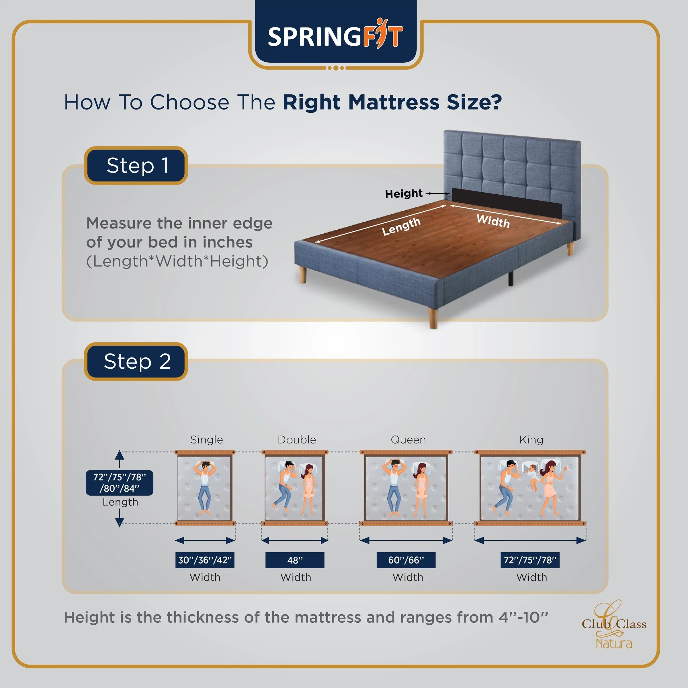 Club Class Natura Orthopedic Spine Support Pocket Spring Queen Mattress 72x60x6 Inch in Grey Colour - HomeTown