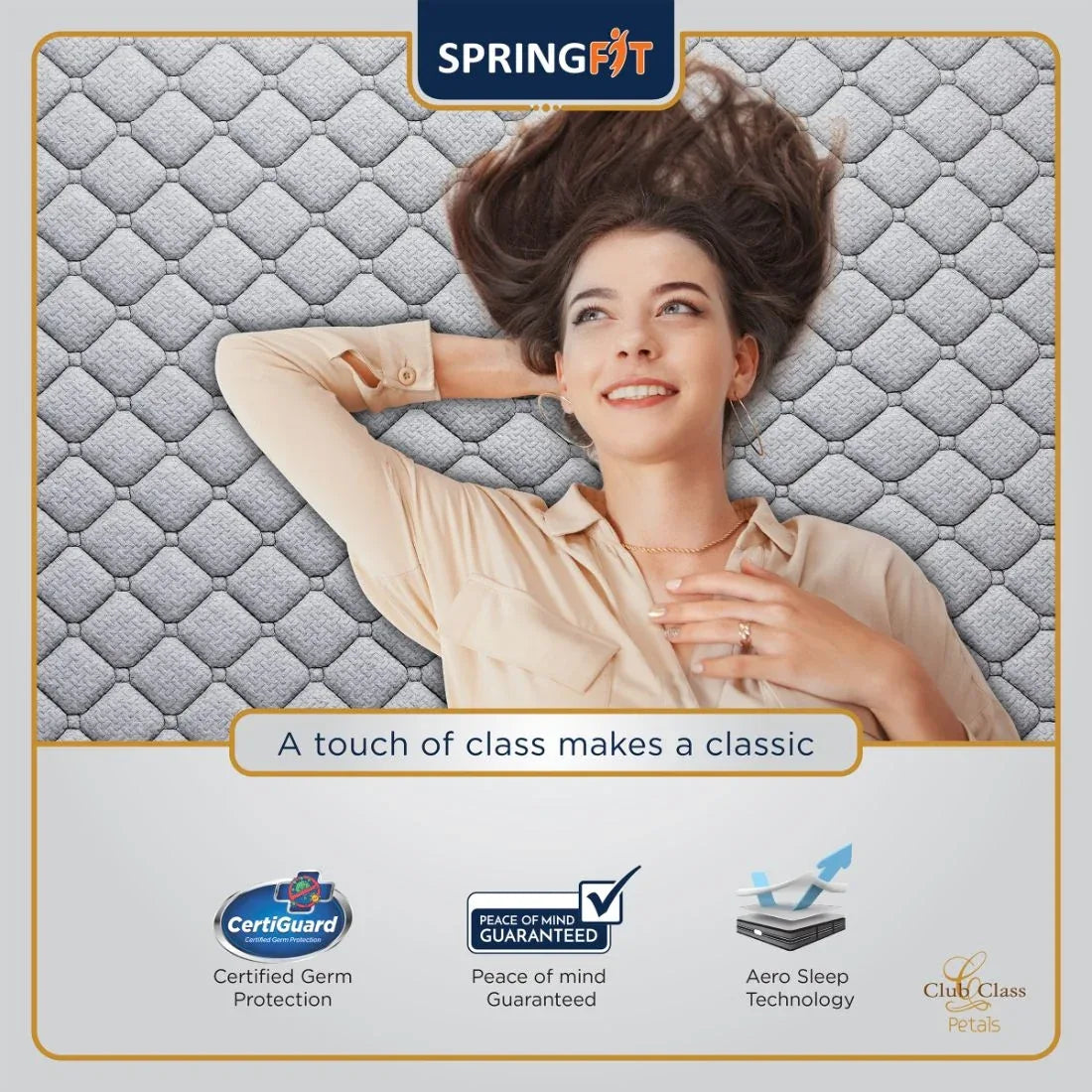 Club Class Petal Orthopedic Back Support Pocket Spring Single Mattress 72x36x6 Inch in Grey Colour - HomeTown