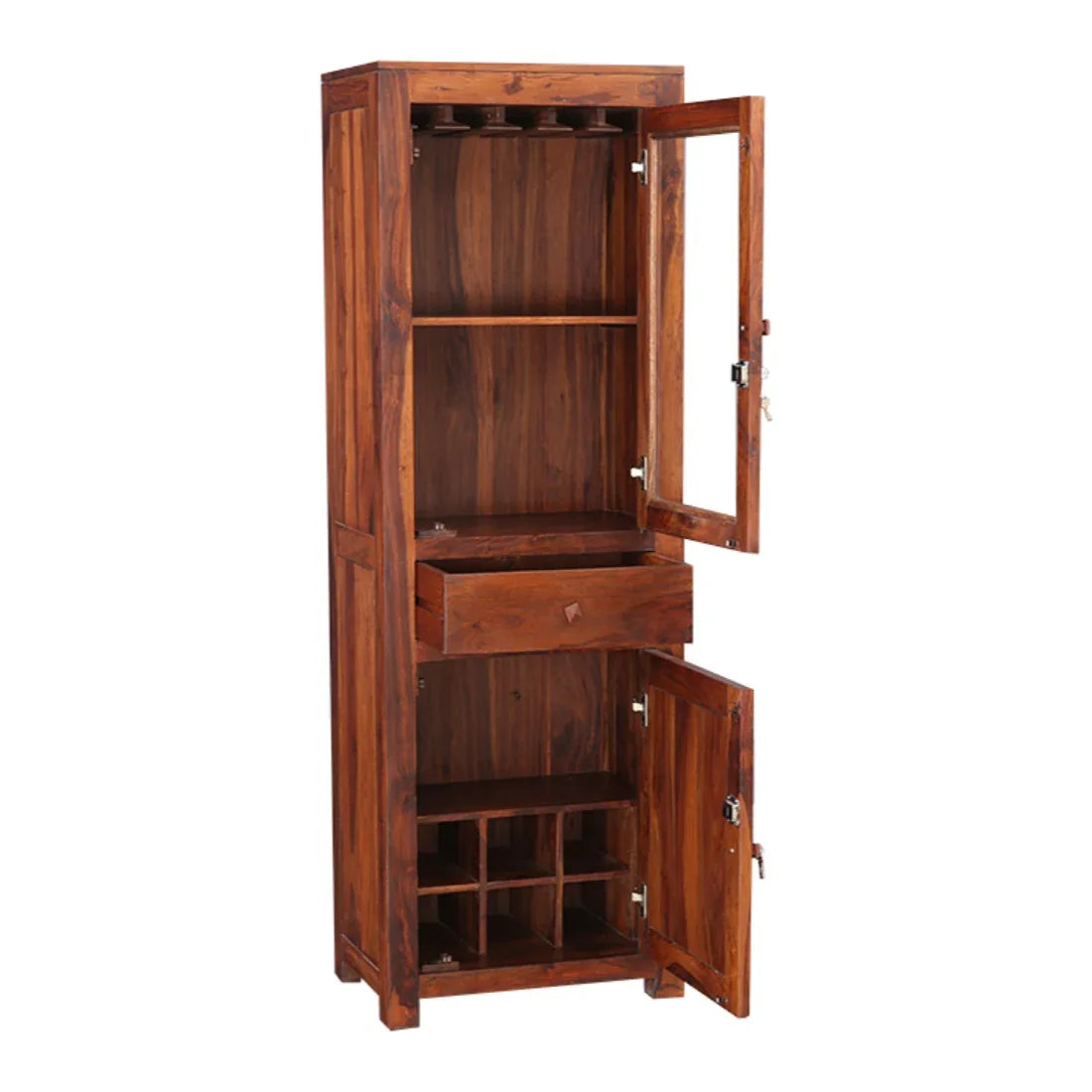 Woodrow Sheesham Wood(Rosewood) Tall Bar Cabinet in HONEY Colour - HomeTown