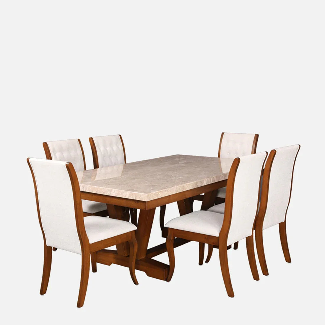 Florentine Marble Finish Six Seater Dining Set in Dark Walnut Colour - HomeTown