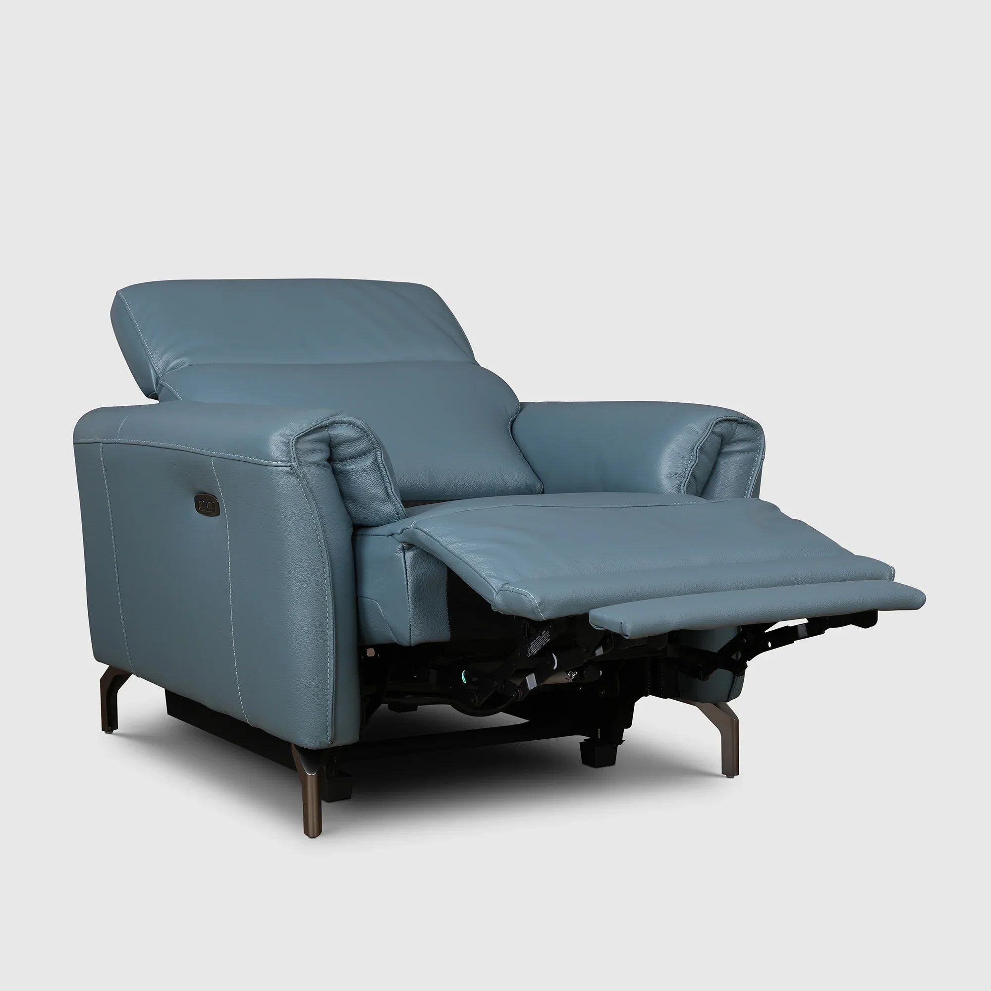 Emilia Half Leather Single Seater Electric Recliner in Blue Colour - HomeTown
