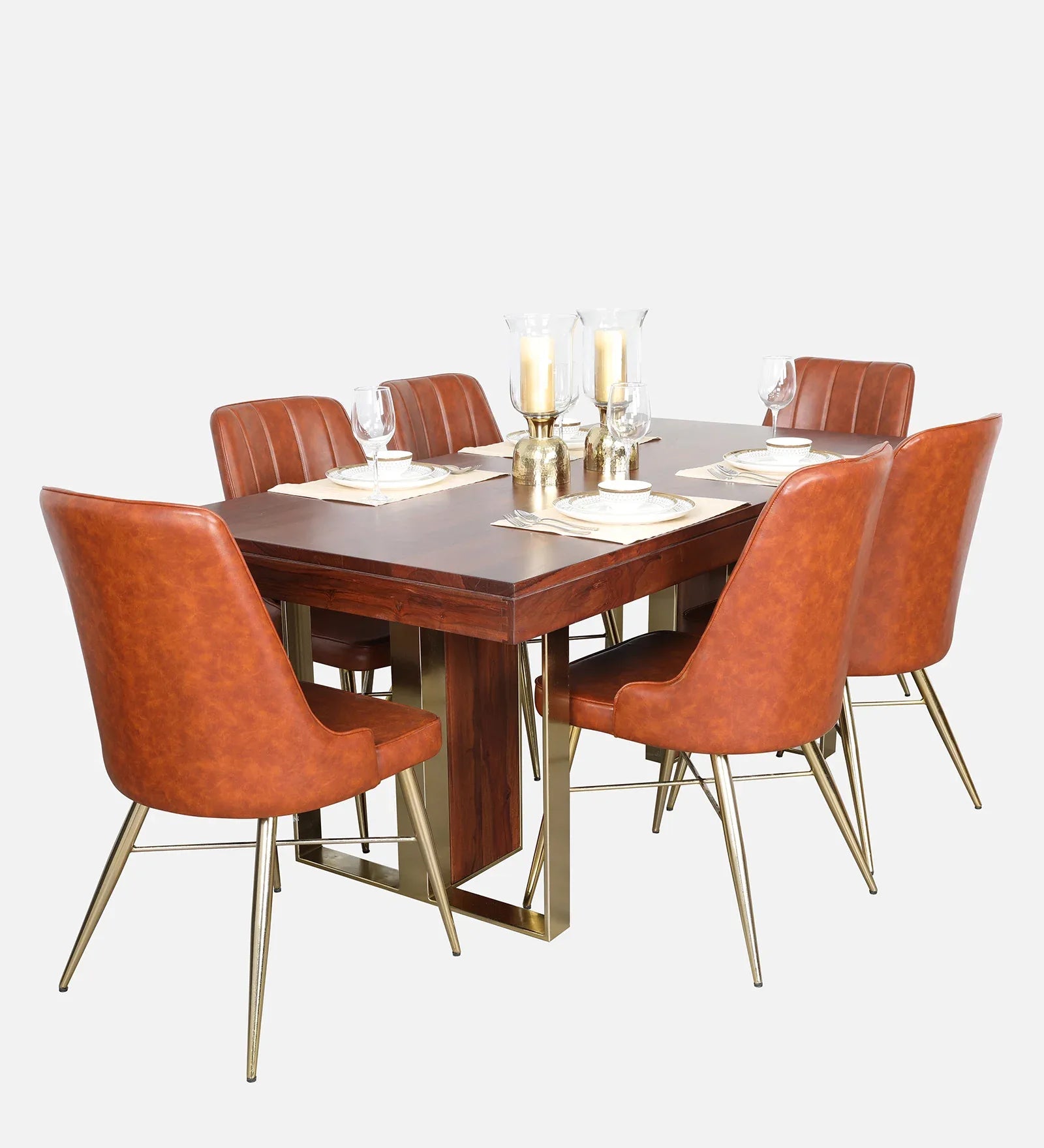 Marvis Sheesham Wood(Rosewood) Six Seater Dining Set in Walnut Colour - HomeTown