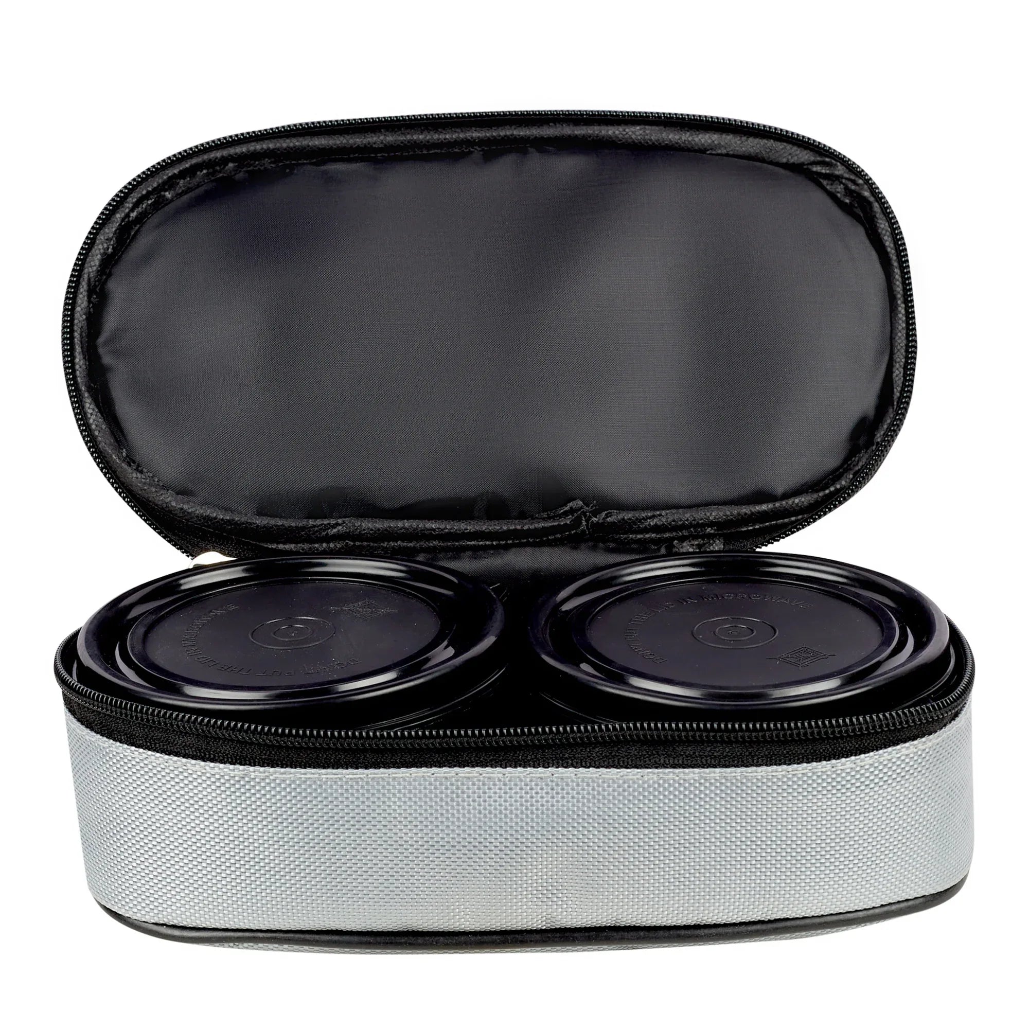 Microsafe 100% BPA Free Plastic & Stainless Steel Mega Lunch Box 400ml Set of 2 + Carry Bag in Grey Colour - HomeTown