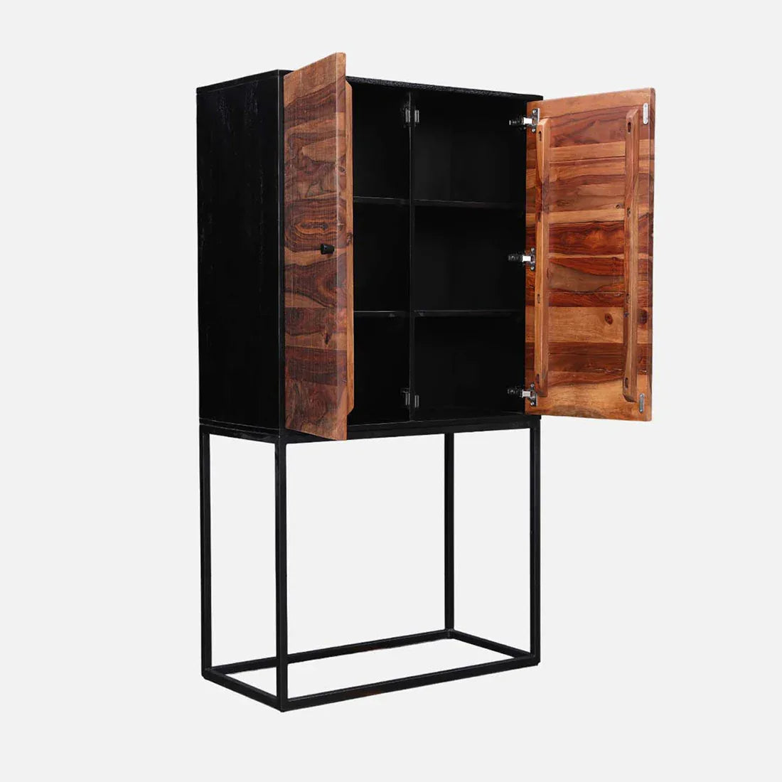 Sven Sheesham Wood(Rosewood) Storage Cabinets in Natural Sheesham & Black Colour - HomeTown