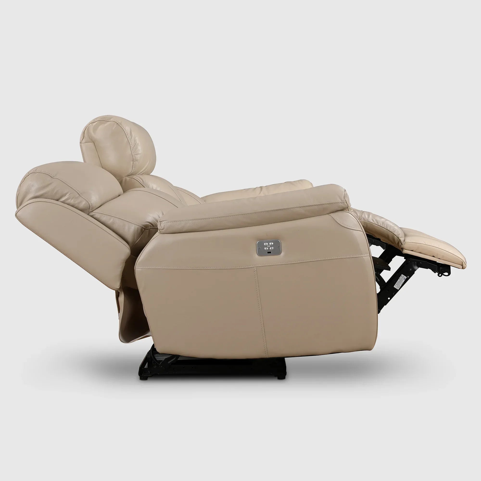 Plush Half Leather Three Seater Single Electric Recliner with Motion - HomeTown