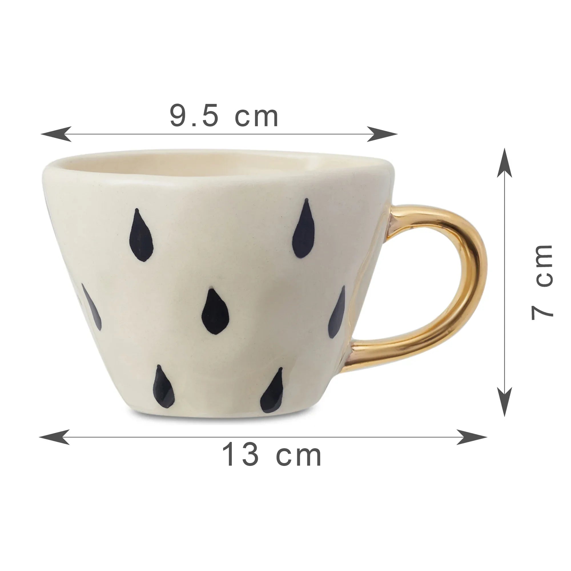Fiesta Studio Pottery Droplet Tea Mug 250 ML Set of 4 with Real Gold Plating in Black & White Colour - HomeTown
