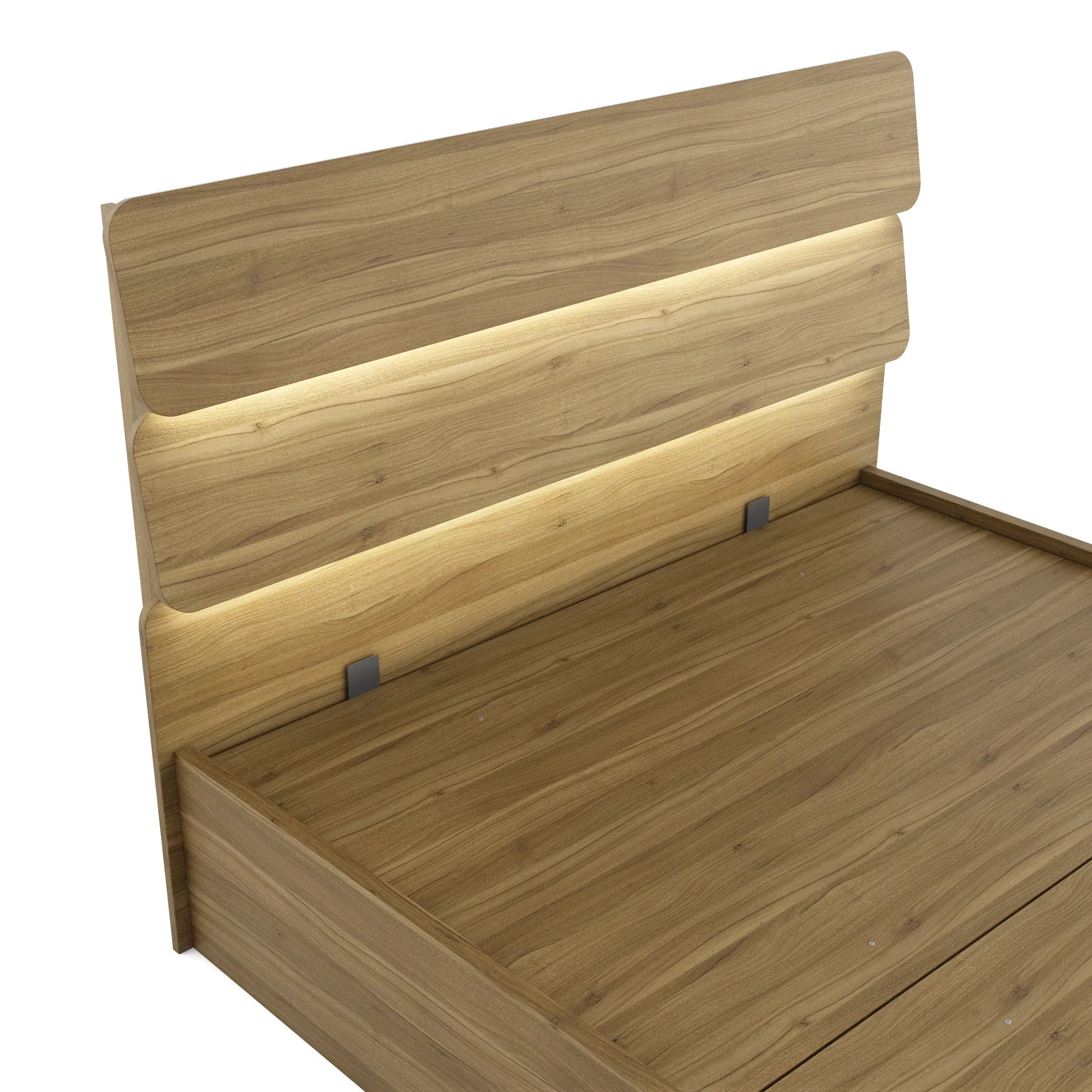 Freya Queen Bed With Hydraulic Storage in Natural Teak Colour - HomeTown