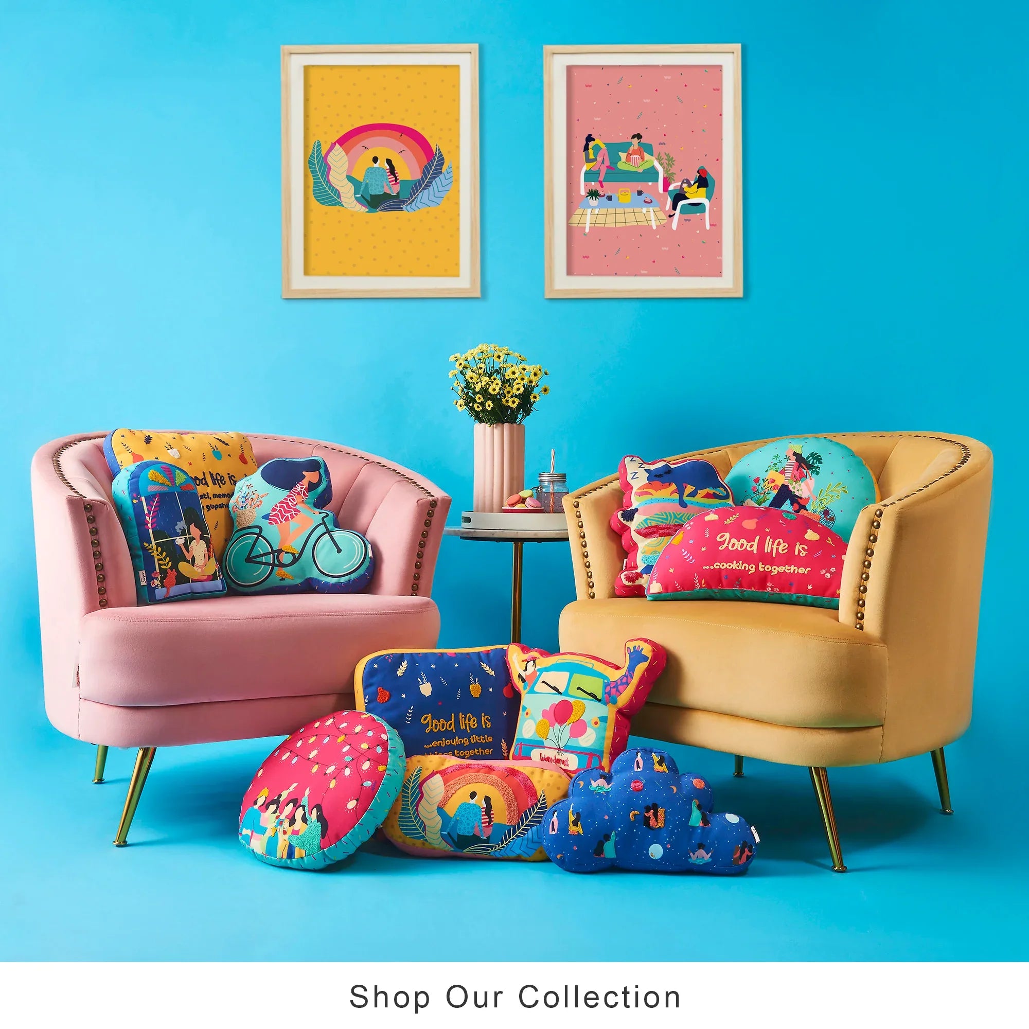 Good Life Reversible Little Things Digital Printed Shaped Cushion 40x40 Cm in Navy Colour - HomeTown