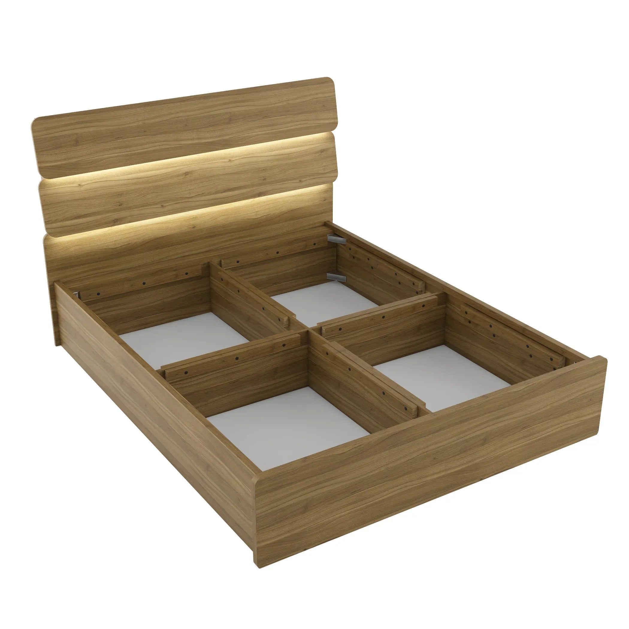 Freya Queen Bed With Box Storage in Natural Teak Colour - HomeTown