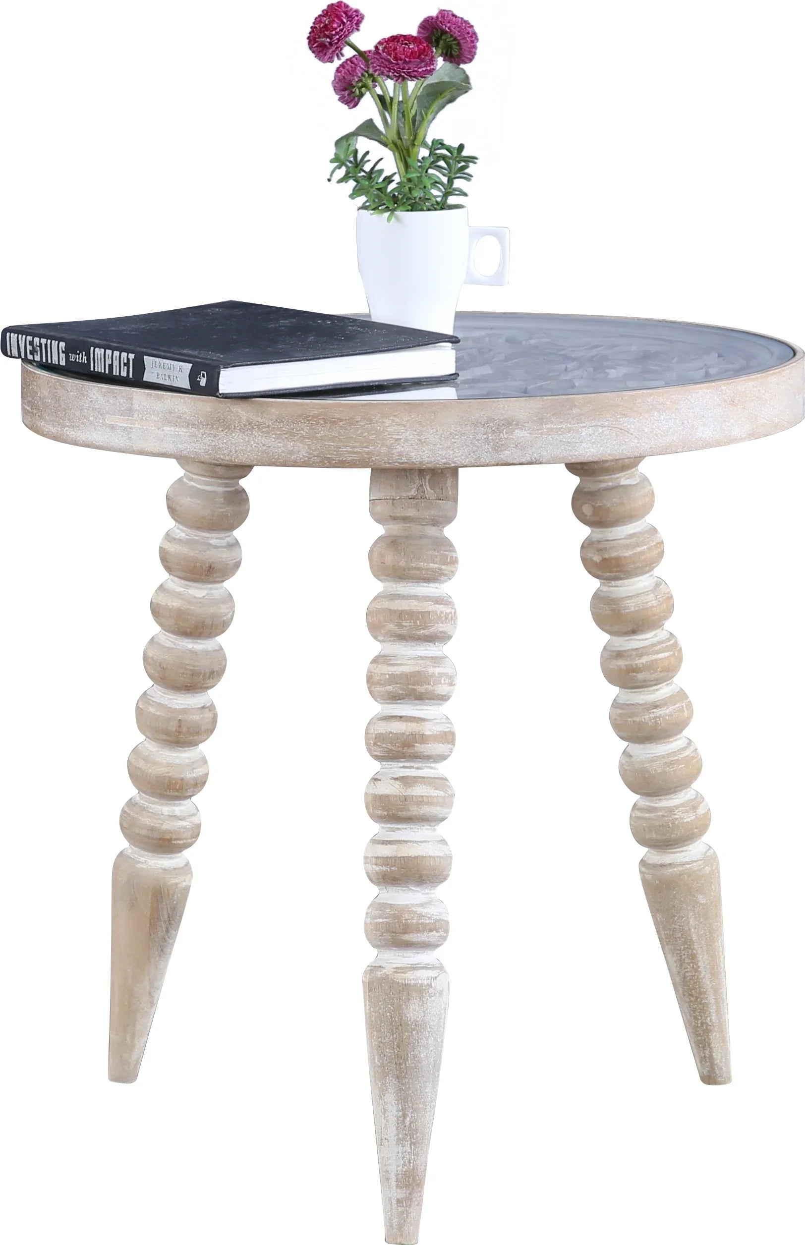 Antico Mango Wood Carved Stool in White Colour - HomeTown