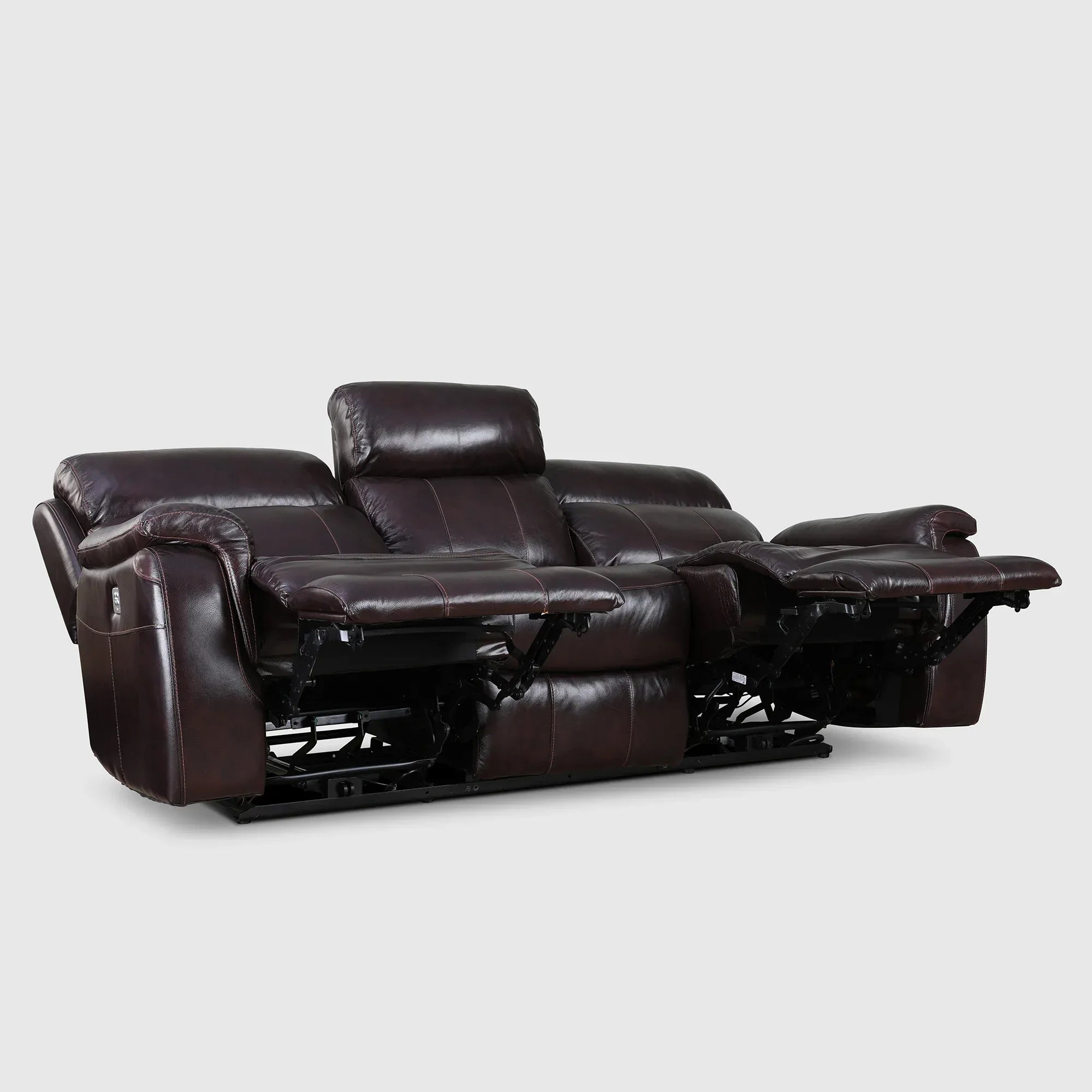 Plush Half Leather Three Seater Single Electric Recliner with Motion - HomeTown
