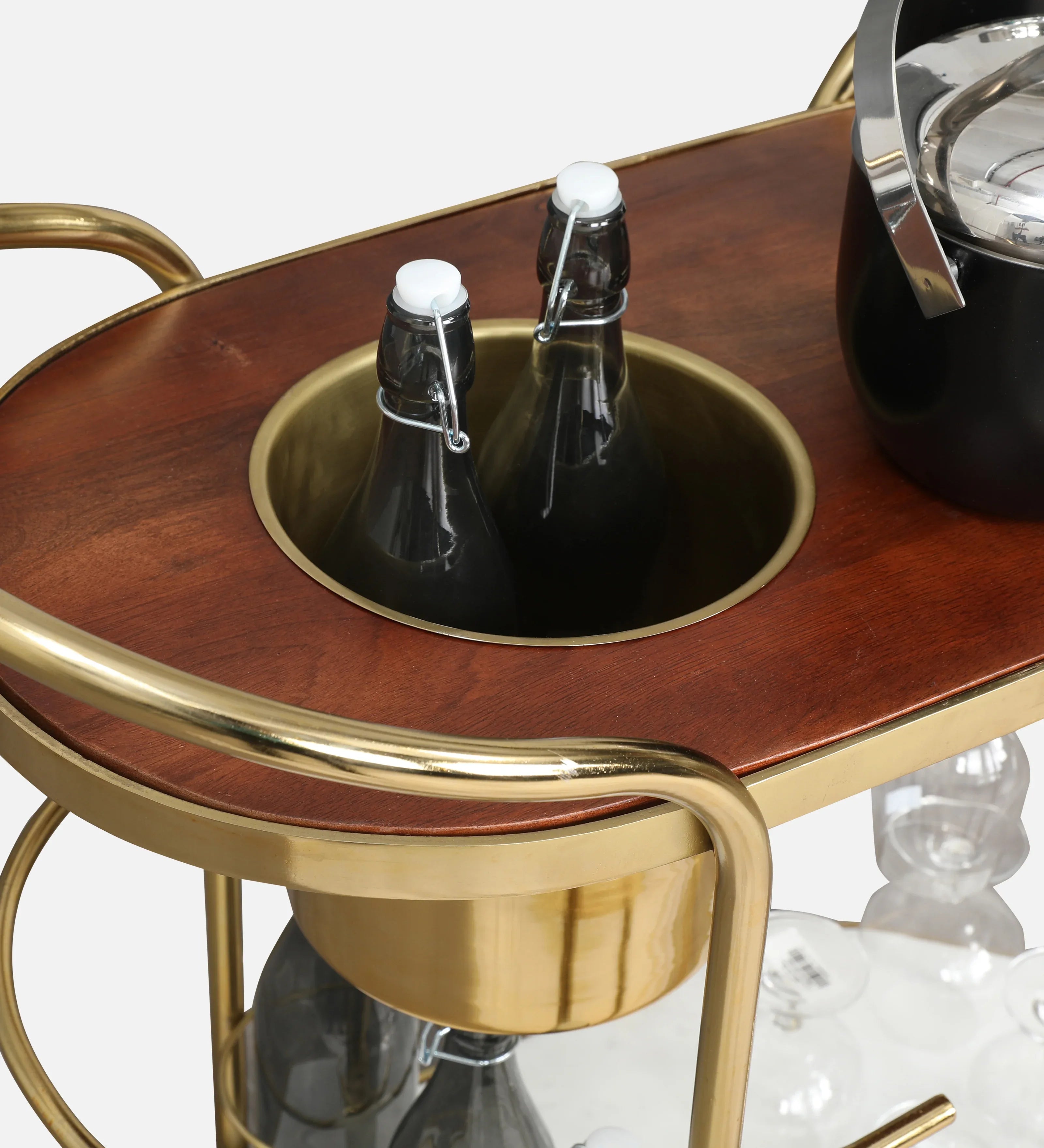 Martini Metal Serving Trolley in Brown & Gold Colour - HomeTown