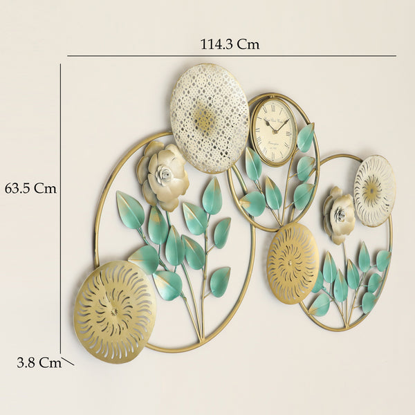 Vedas W-Bossa Leaves Wall Decor with Clock dimensions