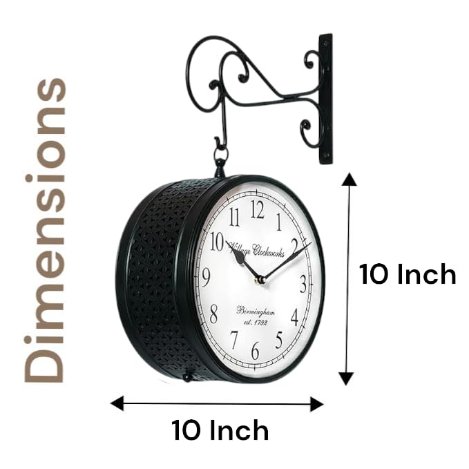 Vedas Anvi Metal Vintage Double Sided Analog Wall Clock | Railway Station Antique Decorative Clock with Black Finishing for Home, Office, Gym, Classroom (Color: Black) (10 - Inch)