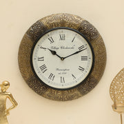 Vedas C-Zeya Heritage Wooden Polished and Brass Metal Fit Wall Clock with Dial
