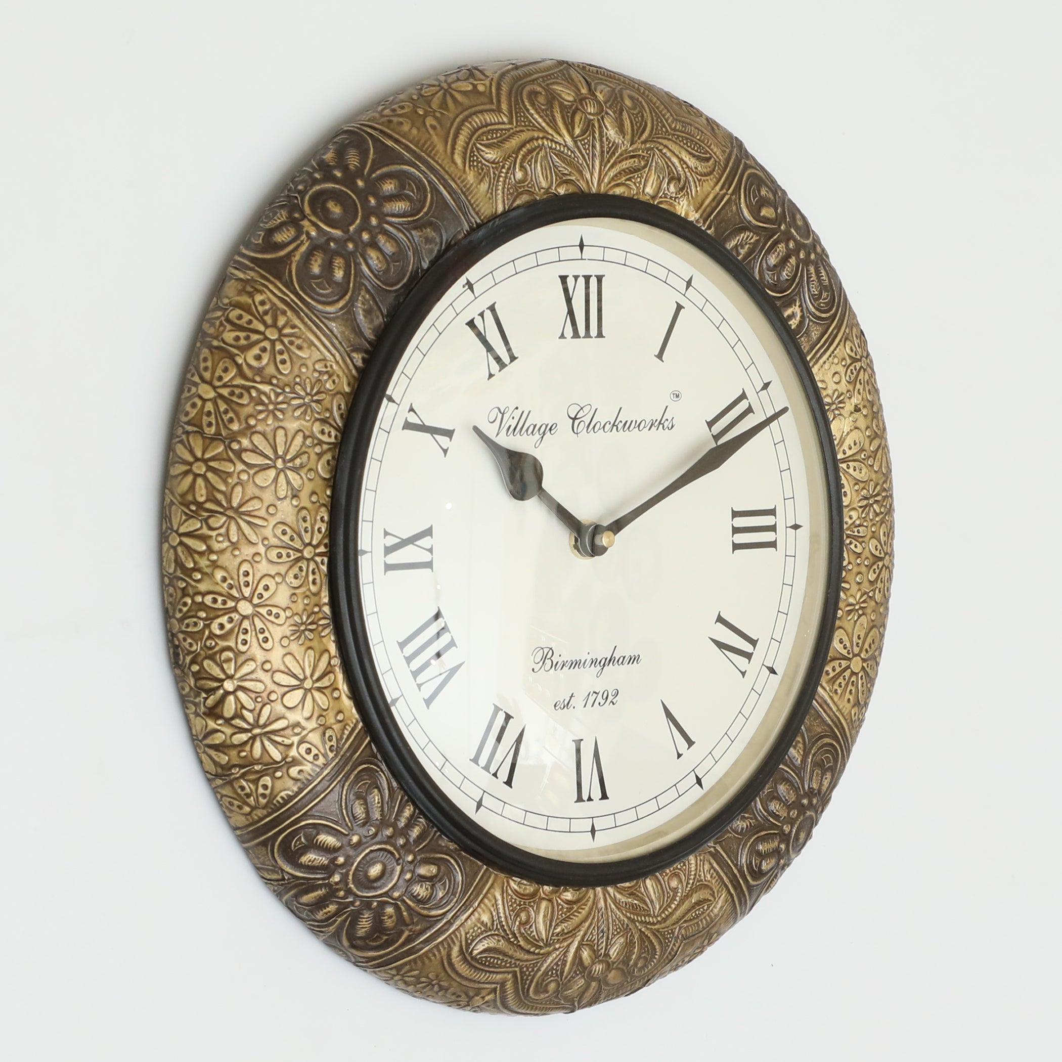 Vedas C-Zeya Heritage Wooden Polished and Brass Metal Fit Wall Clock with Dial
