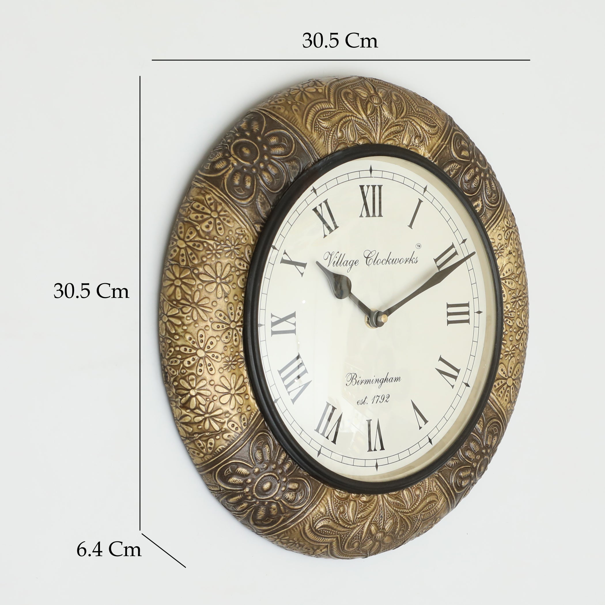 Vedas C-Zeya Heritage Wooden Polished and Brass Metal Fit Wall Clock with Dial