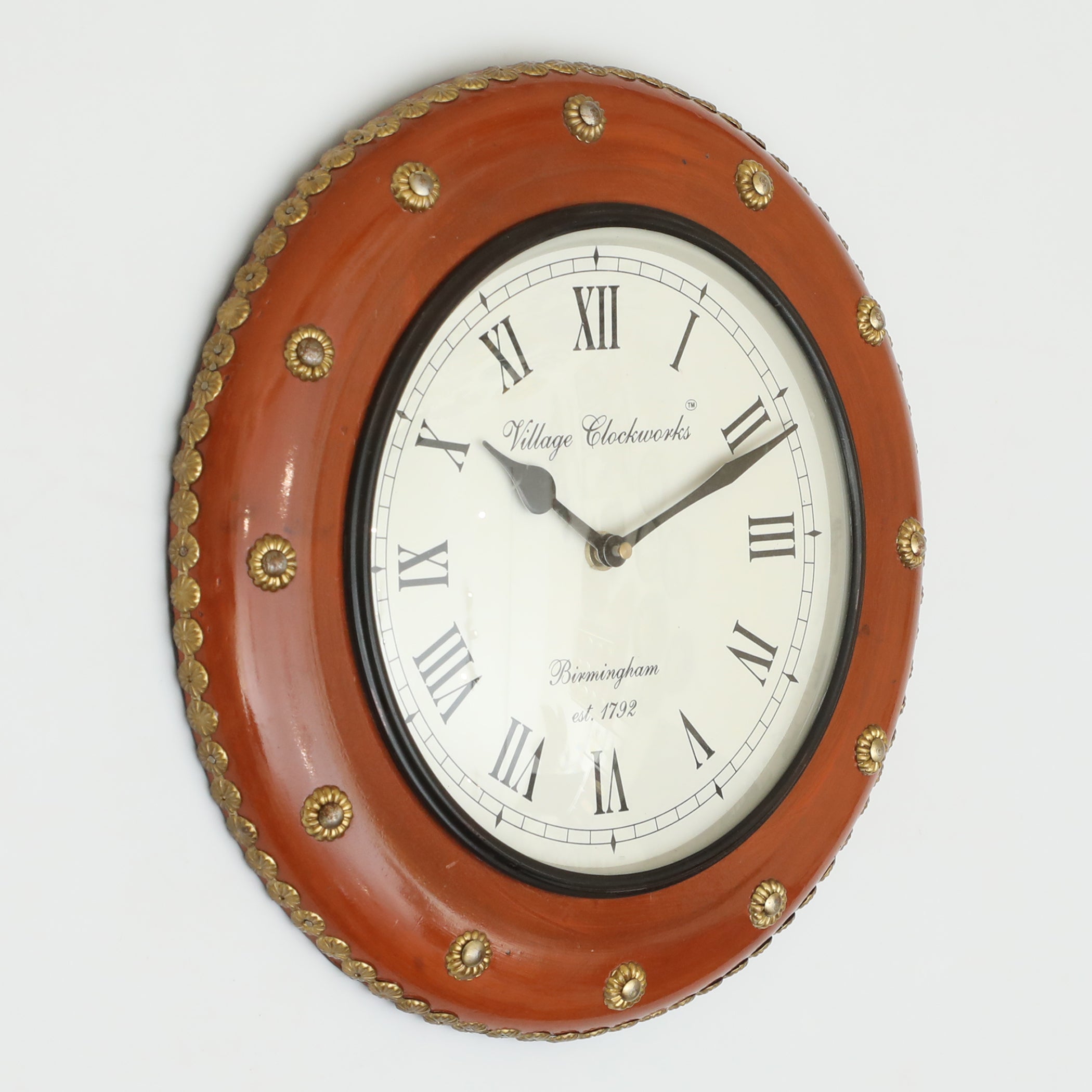 Vedas C-Harrow Heritage Wooden Polished and Brass Metal Fit Wall Clock with Dial