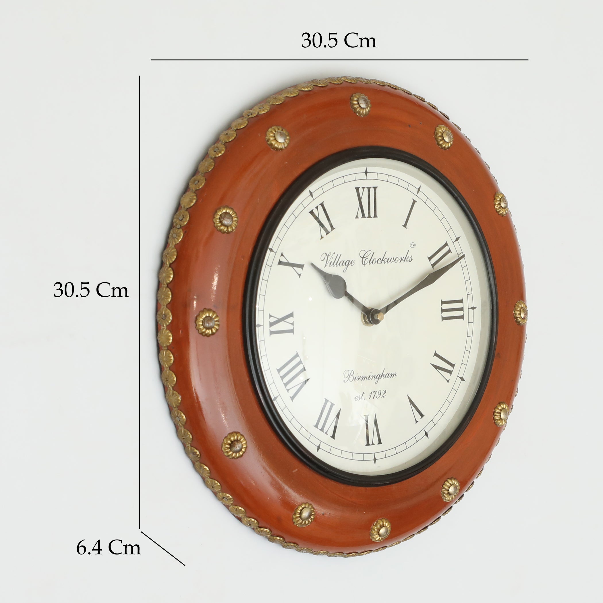 Vedas C-Harrow Heritage Wooden Polished and Brass Metal Fit Wall Clock with Dial