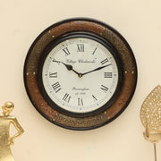Vedas C-Bourbone Heritage Wooden Polished and Brass Metal Fit Wall Clock with Dial