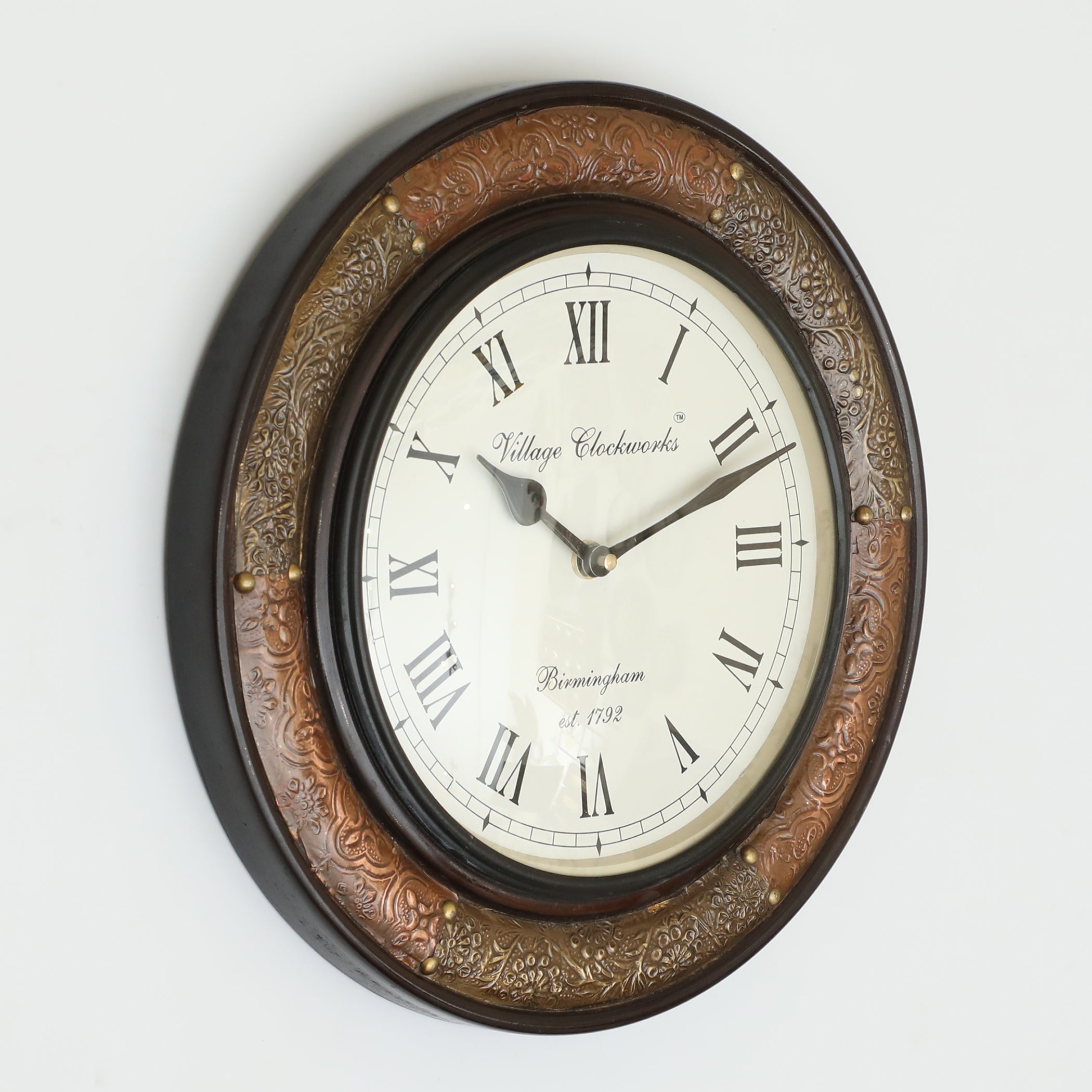 Vedas C-Bourbone Heritage Wooden Polished and Brass Metal Fit Wall Clock with Dial