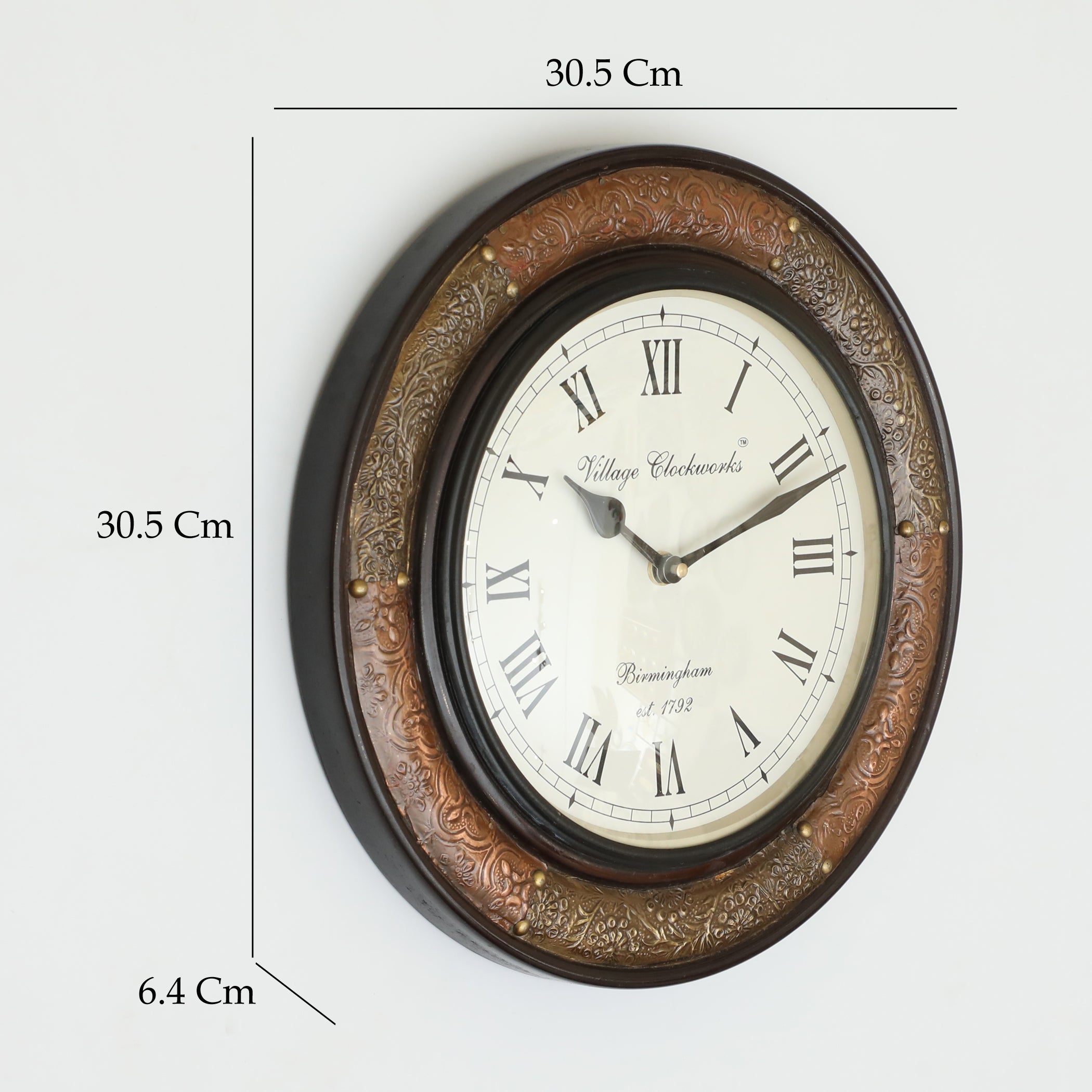 Vedas C-Bourbone Heritage Wooden Polished and Brass Metal Fit Wall Clock with Dial
