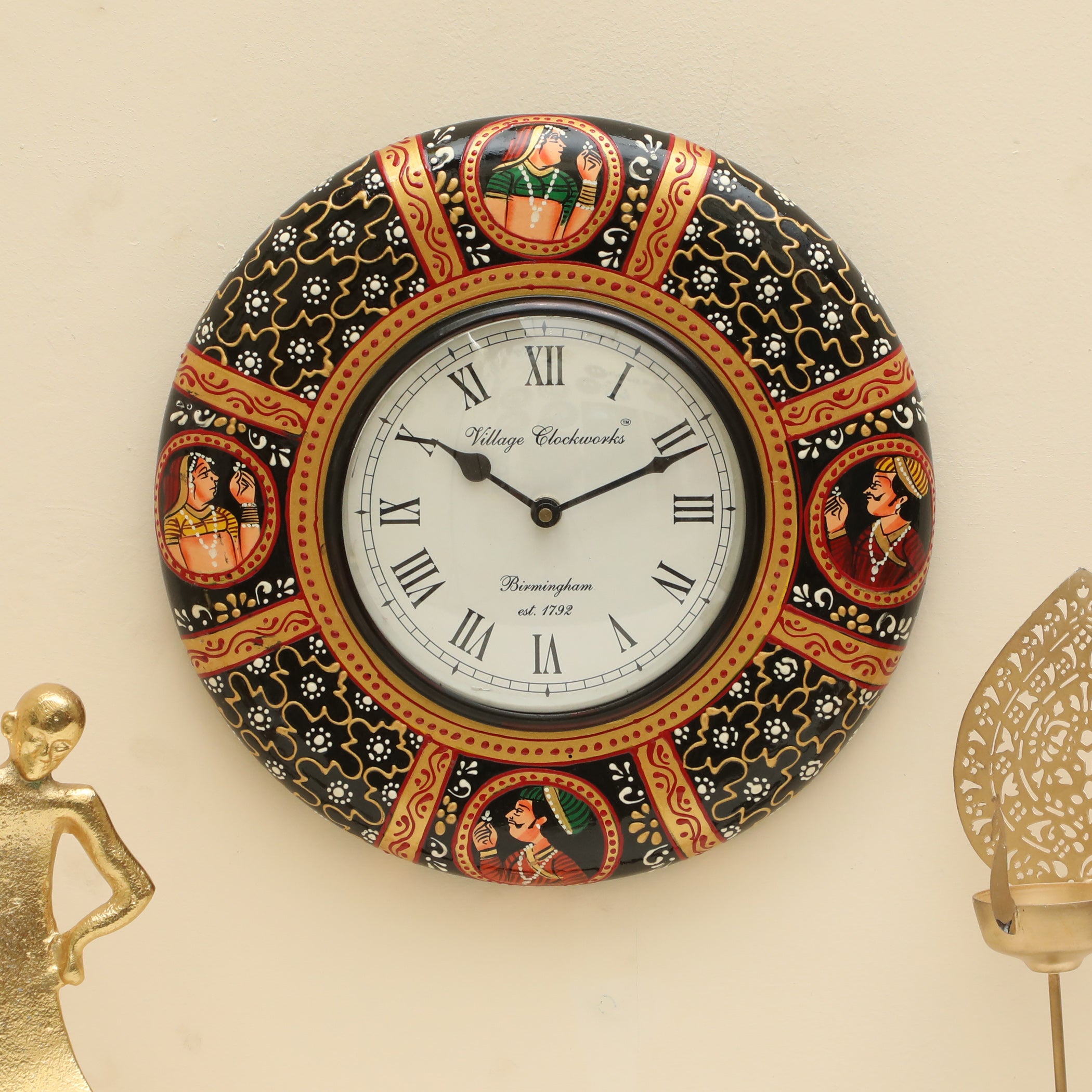 Vedas C-Srinika Handpainted Wooden Wall Clock with Dial