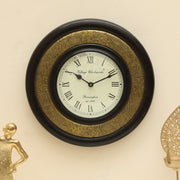 Vedas C-Navish Heritage Wooden Polished and Brass Metal Fit Wall Clock with Dial