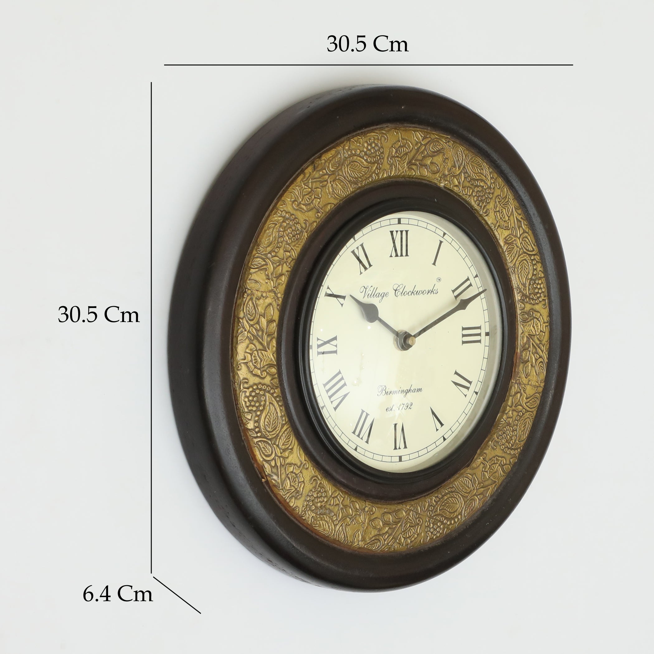 Vedas C-Navish Heritage Wooden Polished and Brass Metal Fit Wall Clock with Dial