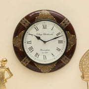 Vedas C-Duffy Heritage Wooden Polished and Brass Metal Fit Wall Clock with Dial