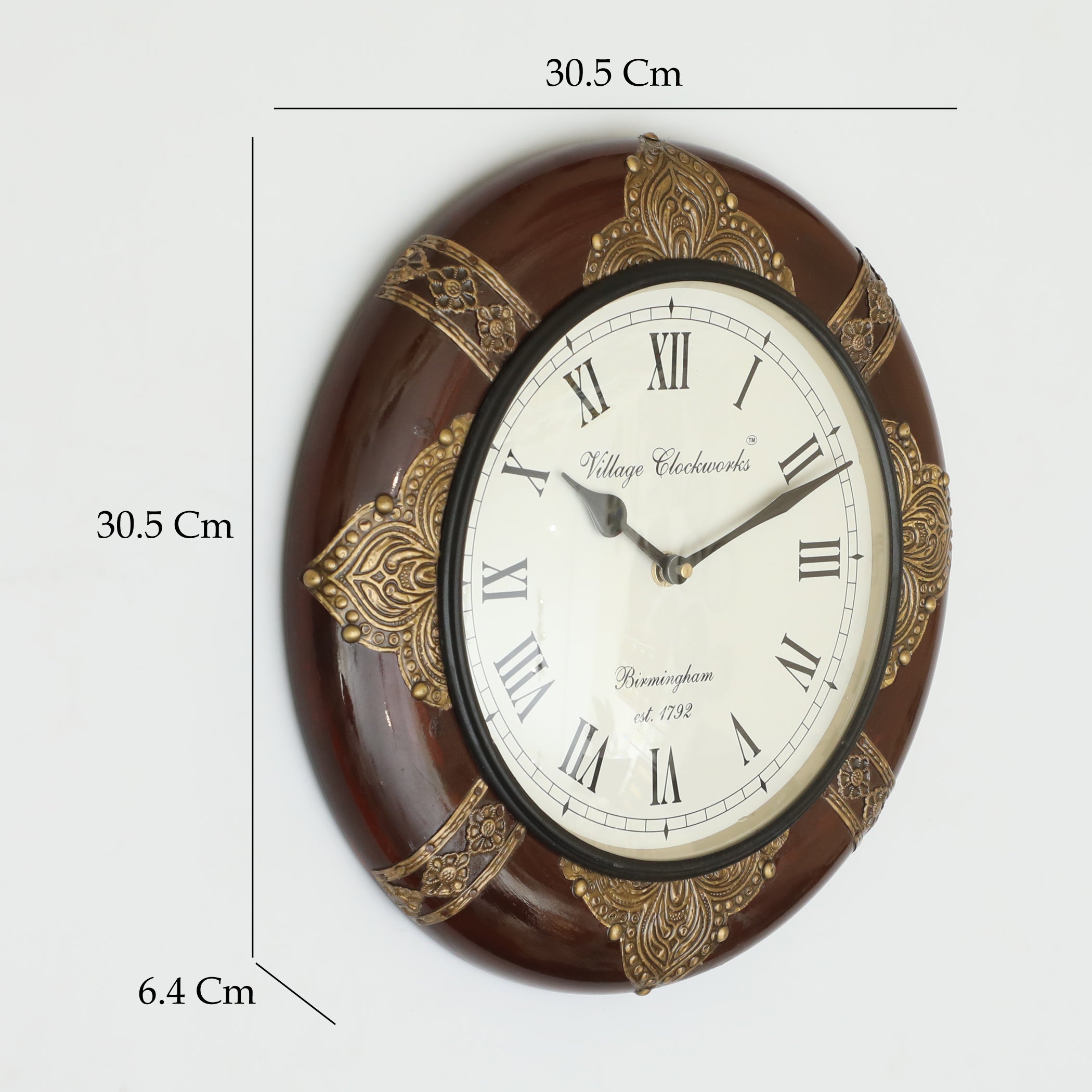 Vedas C-Duffy Heritage Wooden Polished and Brass Metal Fit Wall Clock with Dial