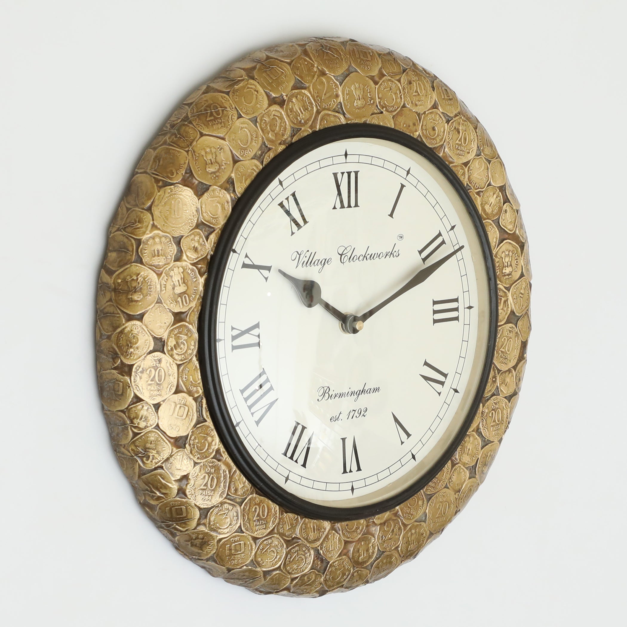 Vedas C-Rolling Coins Heritage Wooden Polished Wall Clock with Dial  Small