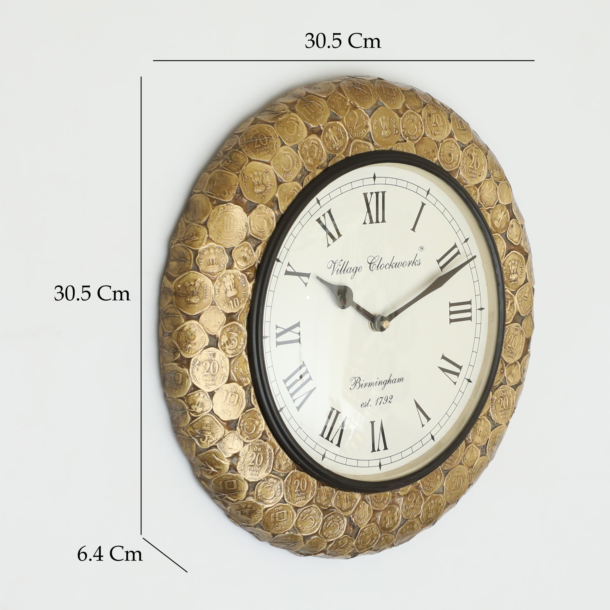 Vedas C-Rolling Coins Heritage Wooden Polished Wall Clock with Dial  Small