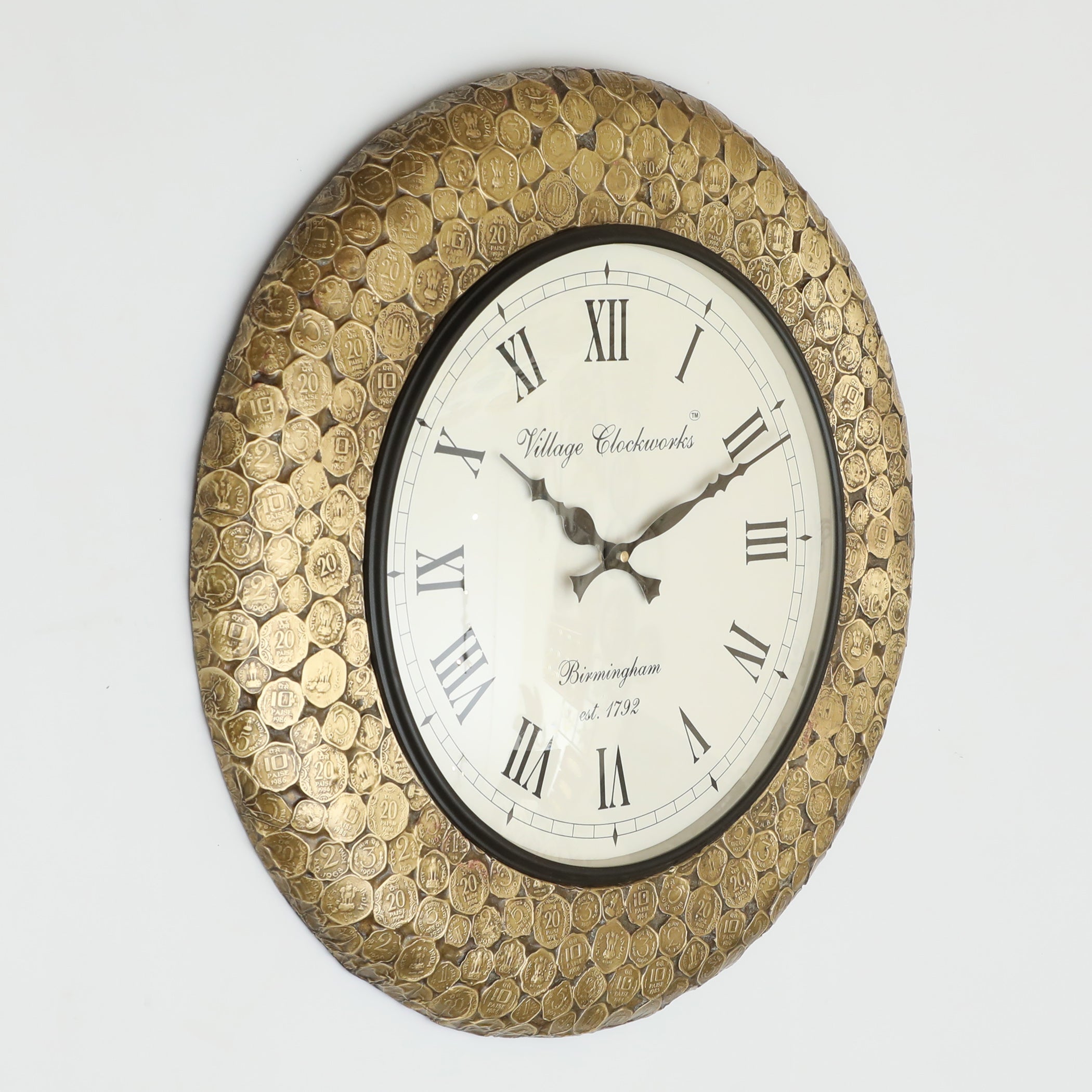 Vedas C-Rolling Coins Heritage Wooden Polished Wall Clock with Dial Big
