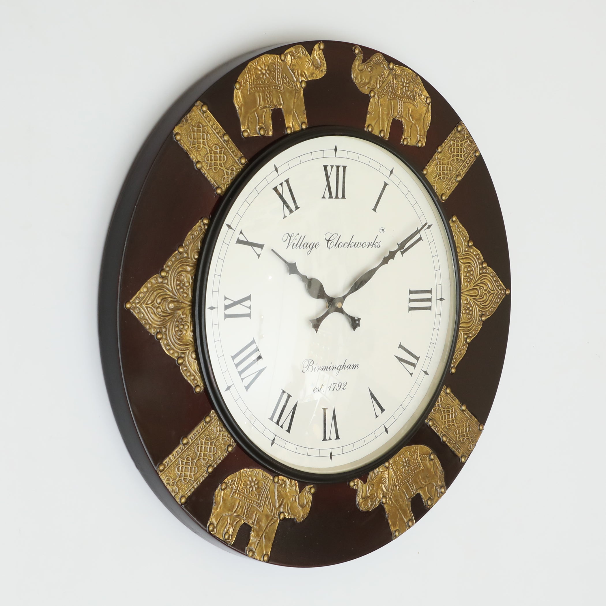 Vedas C-Palo Heritage Wooden Polished and Brass Metal Fit Wall Clock with Dial