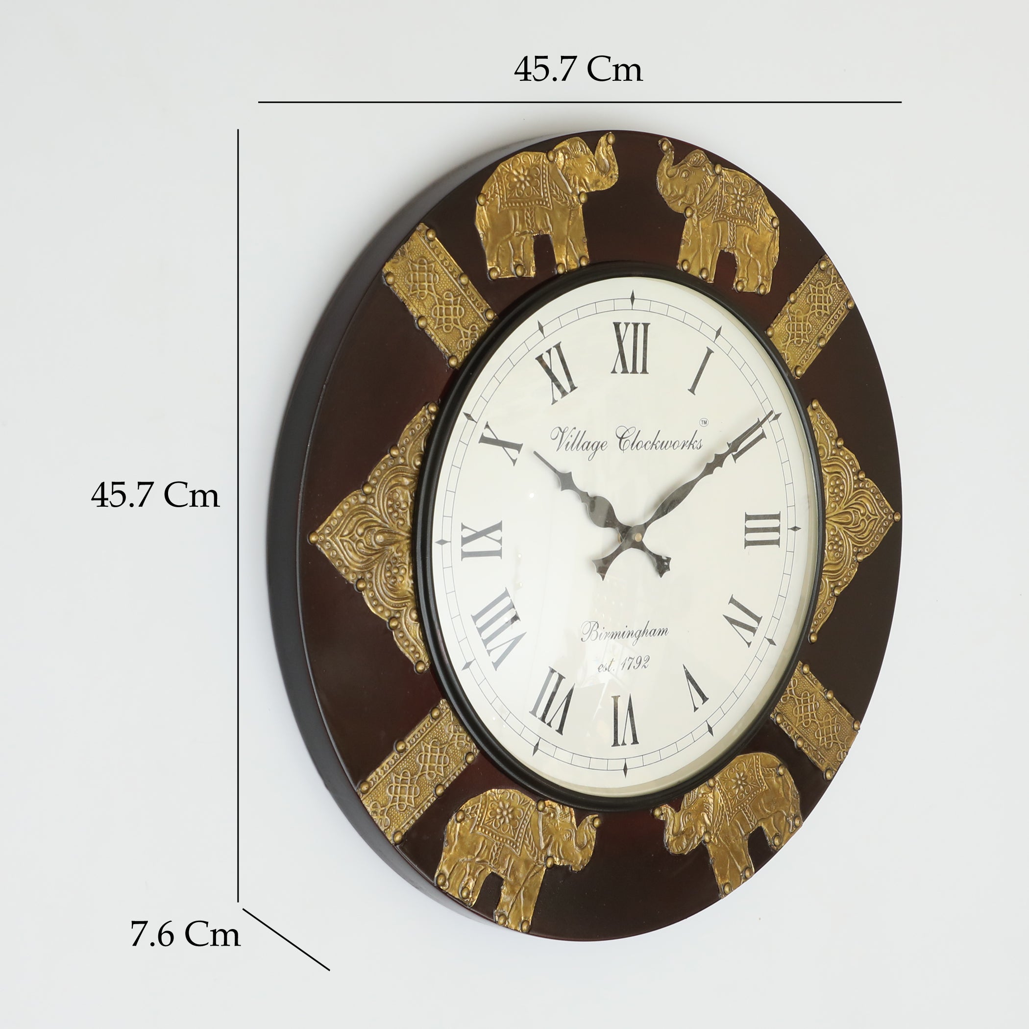 Vedas C-Palo Heritage Wooden Polished and Brass Metal Fit Wall Clock with Dial