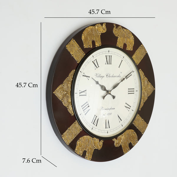 Vedas C Palo Heritage Wooden Polished and Brass Metal Fit Wall Clock with Dial dimensions