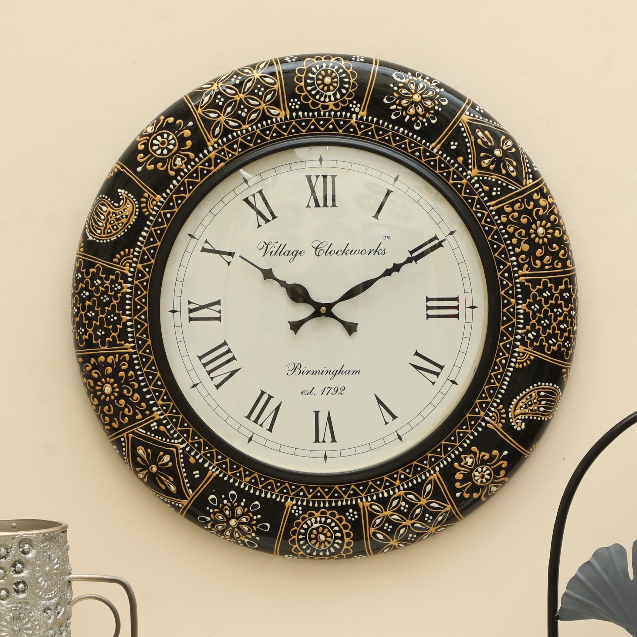 Vedas C-Griva Handpainted Wooden Wall Clock with Dial