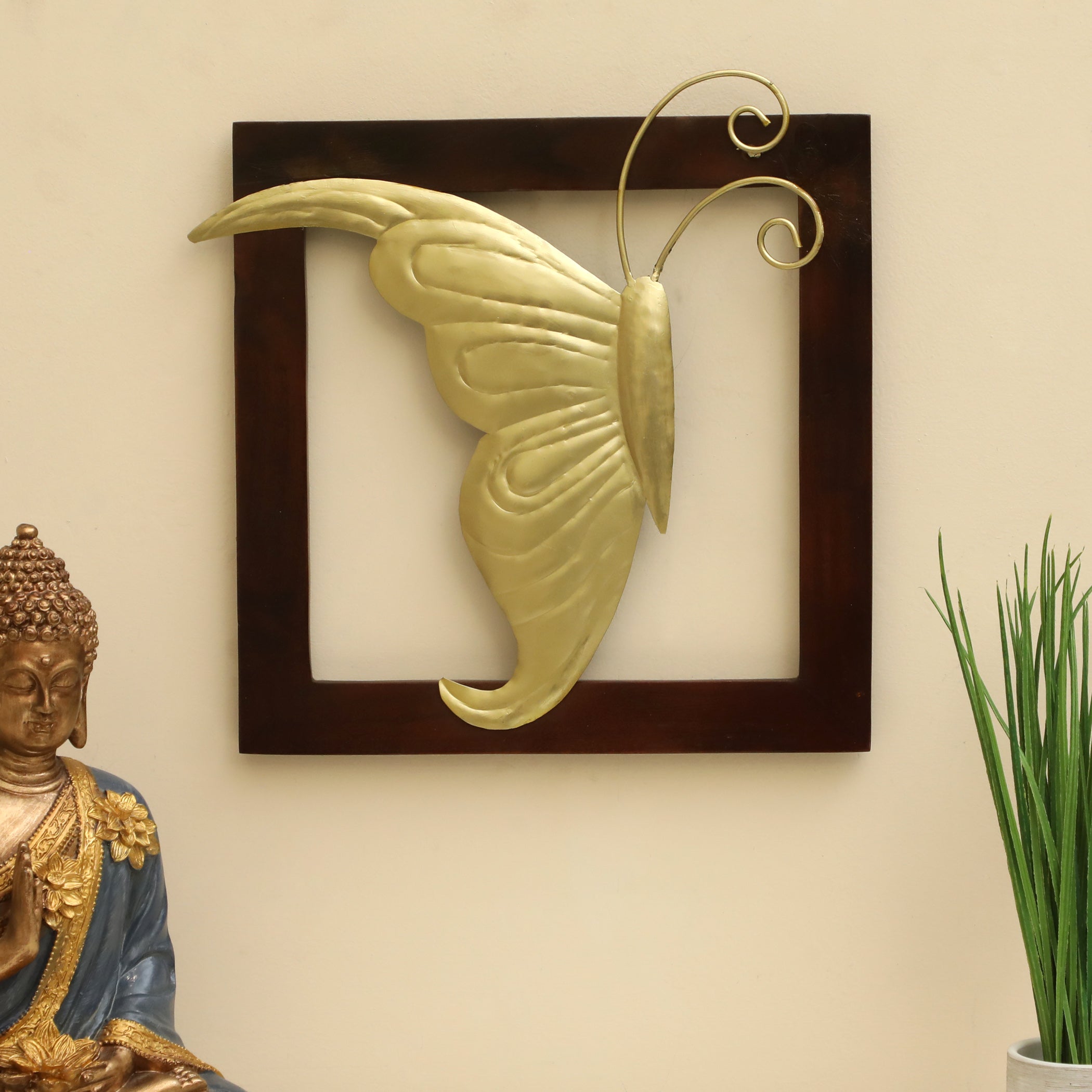 Vedas W-Arya Left Butterfly Wooden Frame Wall Decor