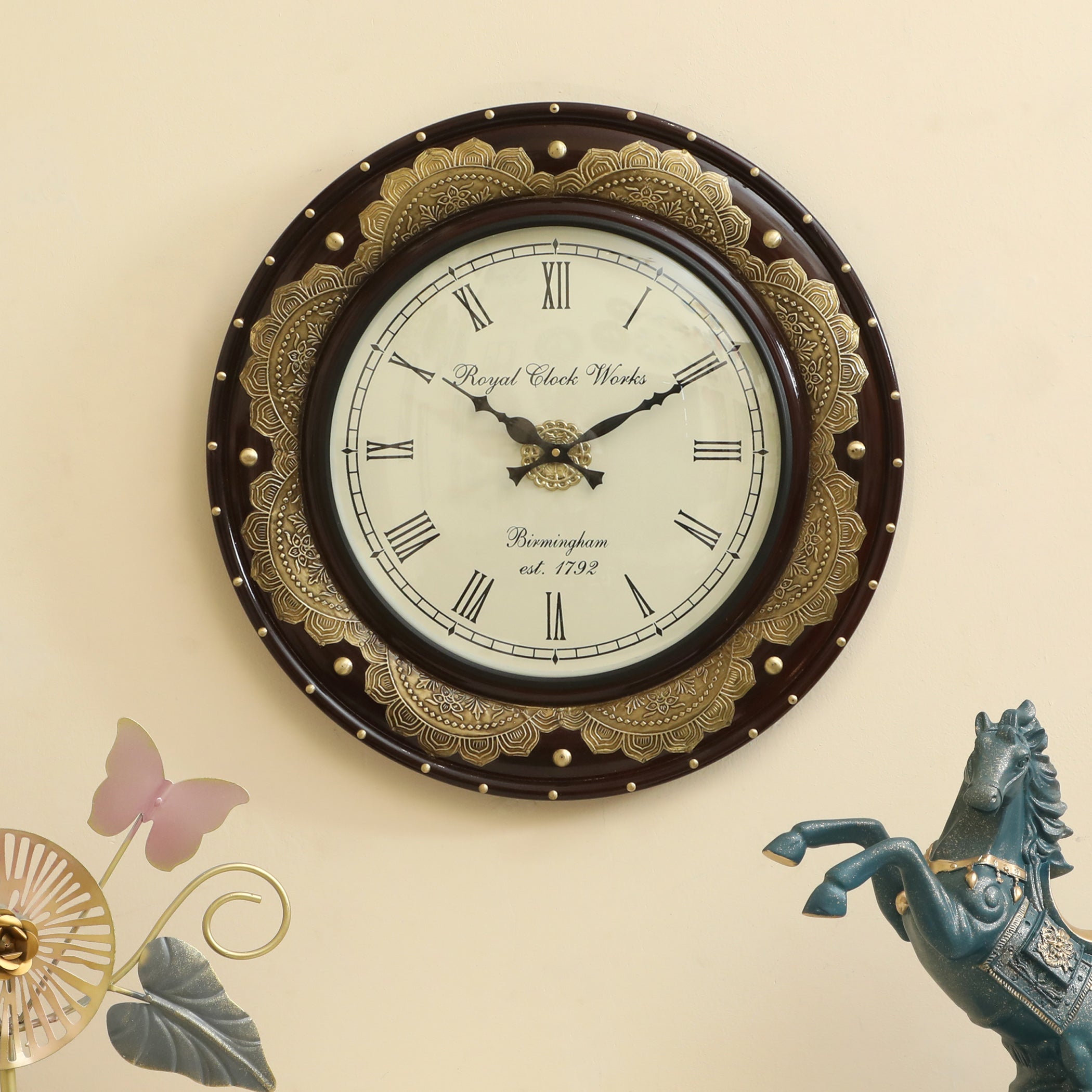 Vedas C-Jeet Wooden and Brass Wall Clock