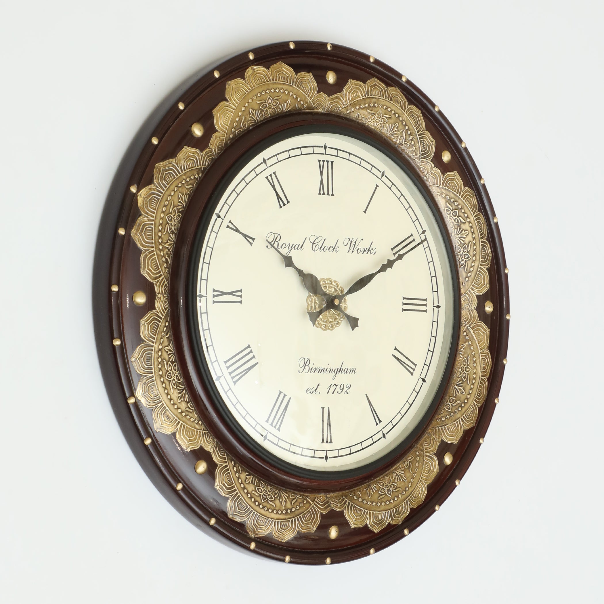 Vedas C-Jeet Wooden and Brass Wall Clock